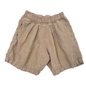 Black Crane 100% Linen Pull-On Pleated Front Shorts Pockets Pink Tan size XS